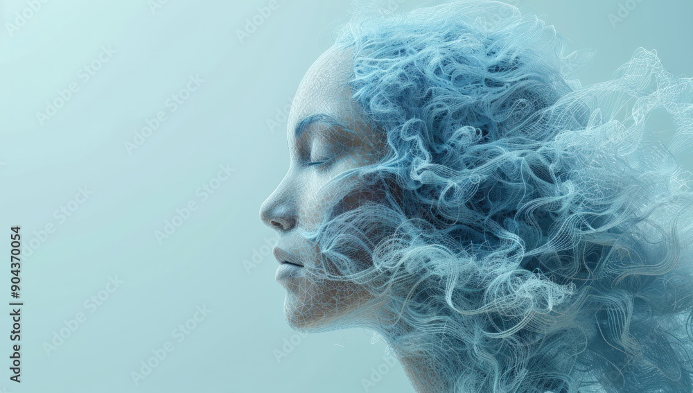 3d render of head made from lines and wires, light blue background. 3d render of head made from lines and wires, light blue background.