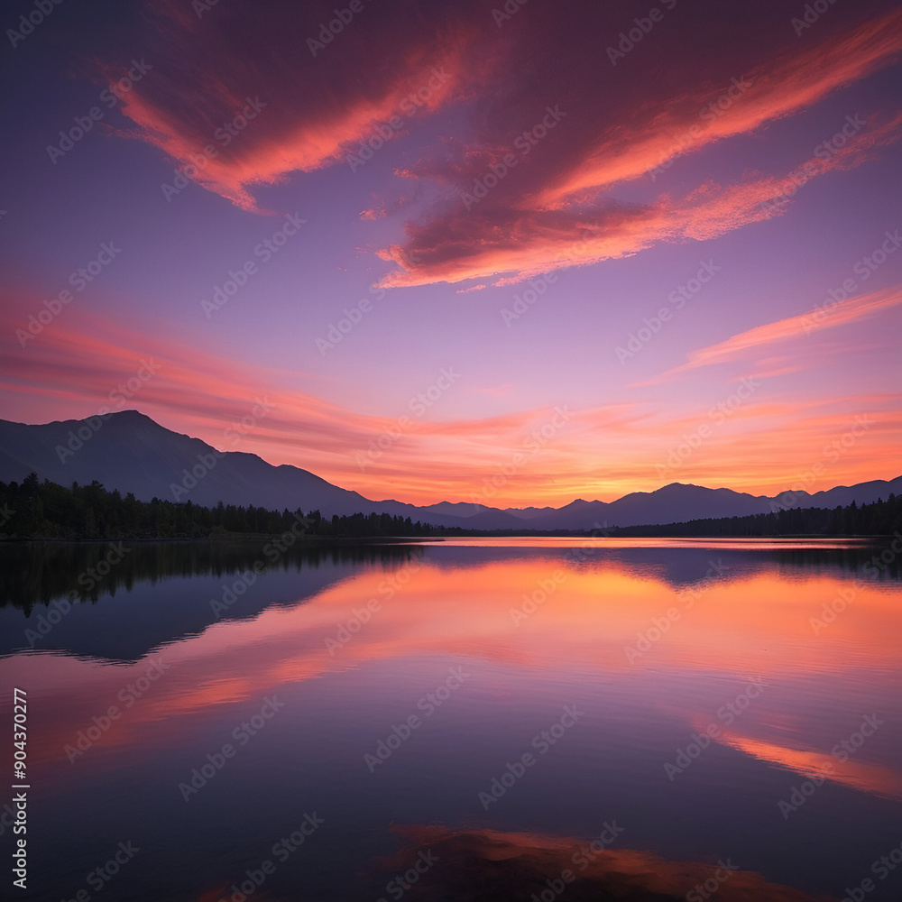 Fototapeta premium sunset over the lake