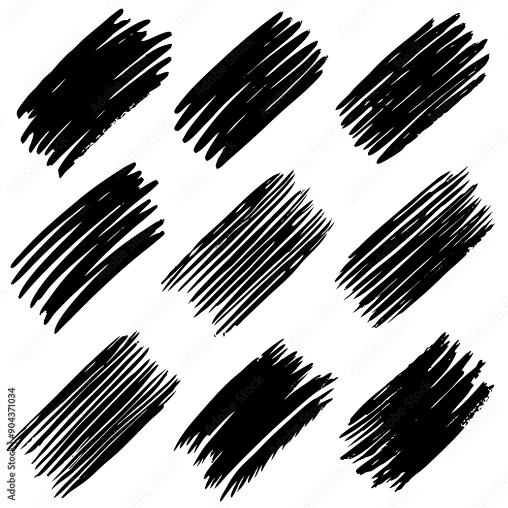 There is a collection of black brush strokes displayed on a white background There is a collection of black brush strokes displayed on a white background