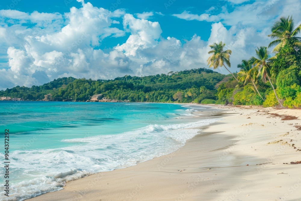 An idyllic beach in Jamaica with palm trees and turquoise waters. An idyllic beach in Jamaica with palm trees and turquoise waters.