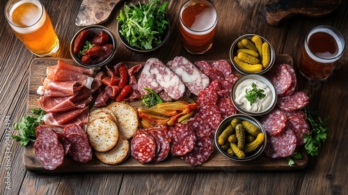 Lager with a selection of cold cuts and pickles, delistyle photo