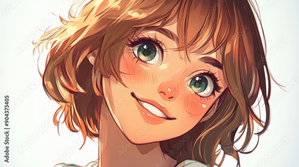 Charming Smiling Girl in Anime Style Charming Smiling Girl in Anime Style