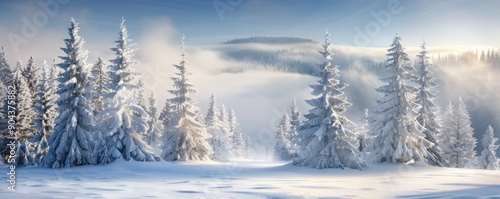 An illustration of a winter holiday landscape for a banner or wallpaper