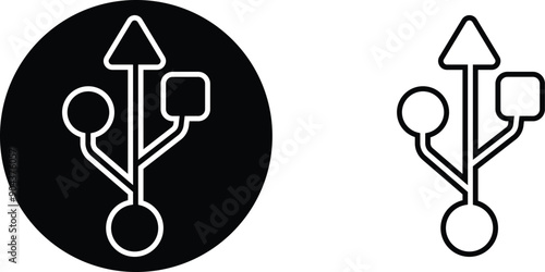 USB icon set. Flash disk flash drive flat and line black vector collection isolated on transparent background. Internet video. Console media storage, Computer Technology, charger, data transfer sign.