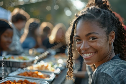 Realistic view of a church community gathering for a potluck dinner high-definition clarity