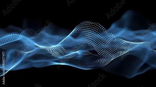 futuristic abstract blue tech background with digital waves, particles artificial neural network, cyber quantum computing