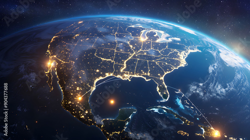 Digital map of United States of America, concept of US global network connectivity, data transfer and information exchange