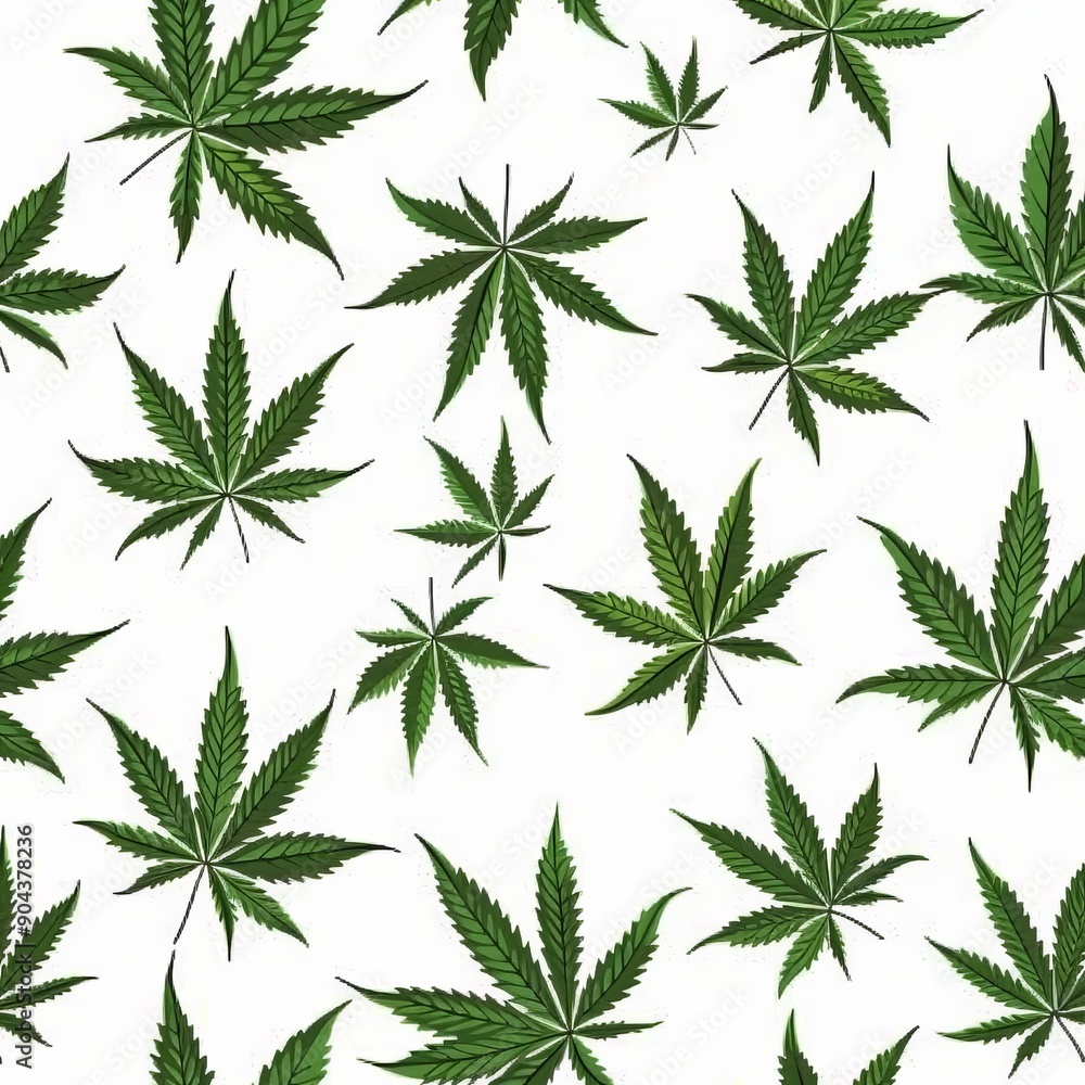 Background with a seamless and repeating marijuana leaf pattern in green Background with a seamless and repeating marijuana leaf pattern in green