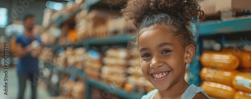 Realistic view of a family volunteering at a food bank together high-definition clarity
