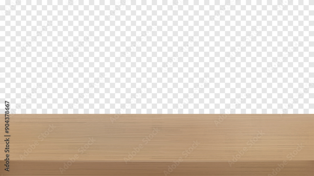 Naklejka premium Vector illustration of a wooden shelf with a transparent background. Perfect for product display, mockups, and showcasing items in a realistic style.