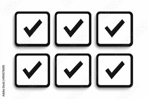 A set of six bold black check marks enclosed in square frames, symbolizing approval, completion, and correctness in a minimalistic design. Free Download A set of six bold black check marks enclosed in square frames, symbolizing approval, completion, and correctness in a minimalistic design. - GFXLoad
