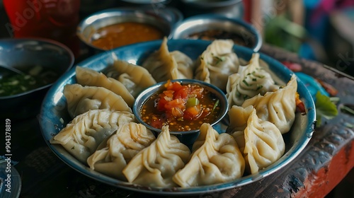 Obraz na płótnie Traditional momos served with potatoes and tomato w salonie