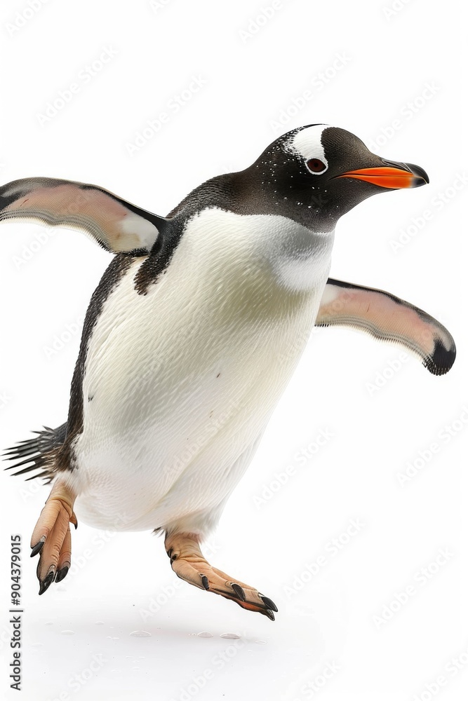 Fototapeta premium A penguin tripping over its own feet and falling flat on its belly.