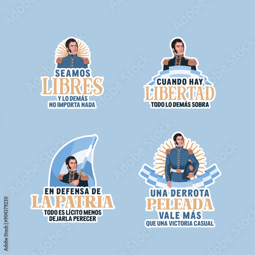 17 de Agosto, José de San Martín. Procer Argentino, stickers patrios	