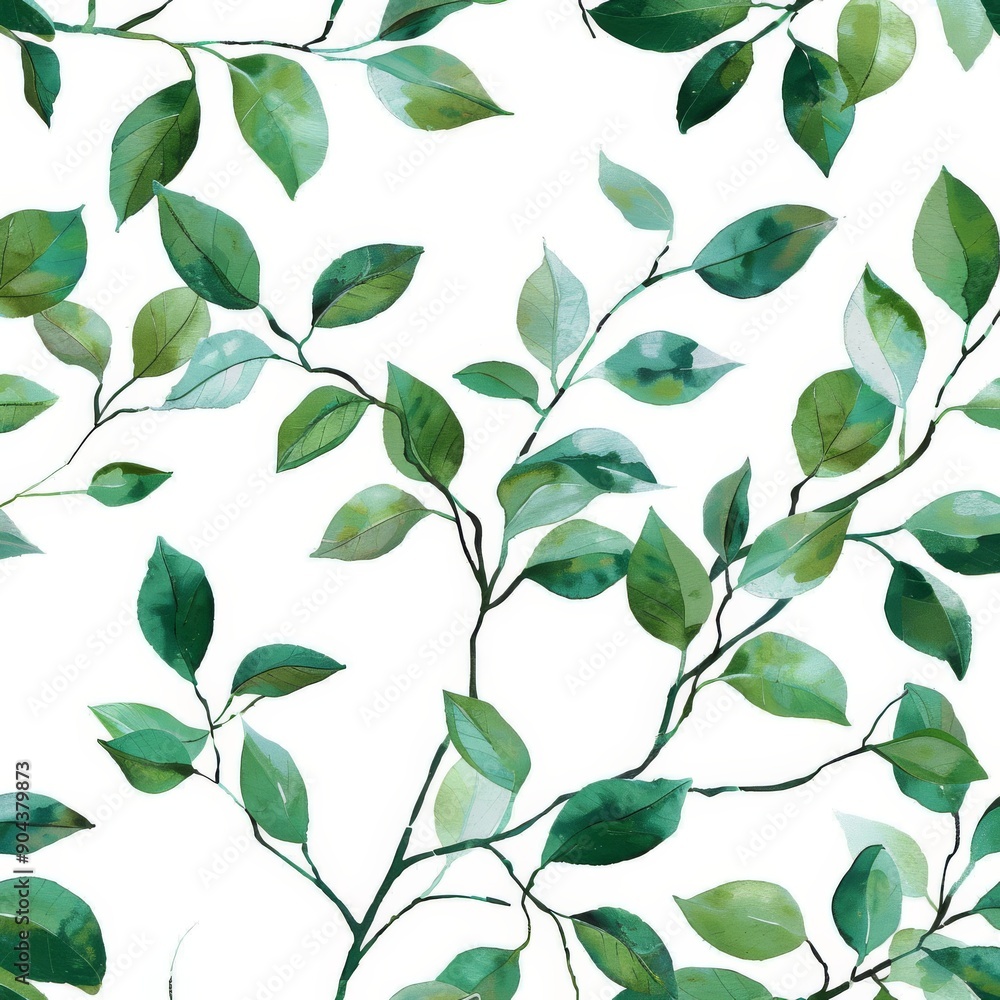 A seamless watercolor pattern featuring foliage and leaves A seamless watercolor pattern featuring foliage and leaves