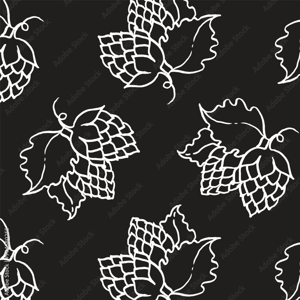 Hops white linear Pattern illustration on black Hops white linear Pattern illustration on black
