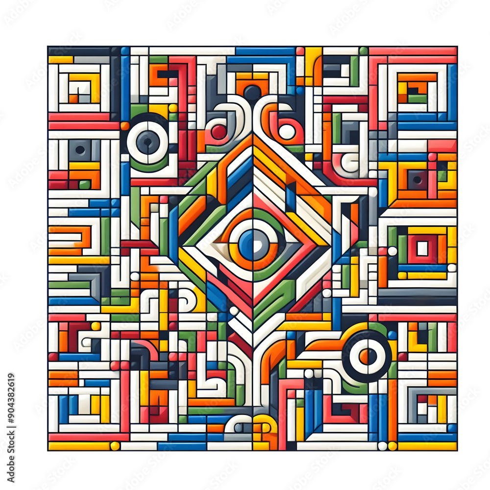 Fototapeta premium Vibrant Colorful Geometric Shapes Abstract Square Patterns Microstock Image