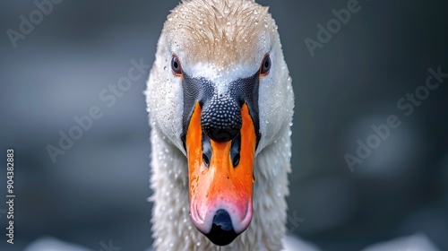 Fototapeta Naklejka Na Ścianę i Meble -  A swan with an orange beak and white feathers