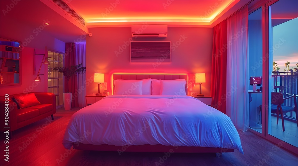 A bedroom with a bed, couch, and a window A bedroom with a bed, couch, and a window