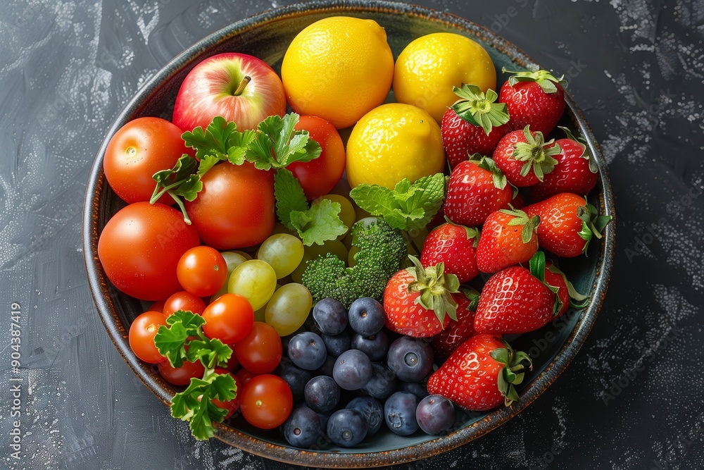A Colorful Bowl of Fresh Fruit and Vegetables A Colorful Bowl of Fresh Fruit and Vegetables