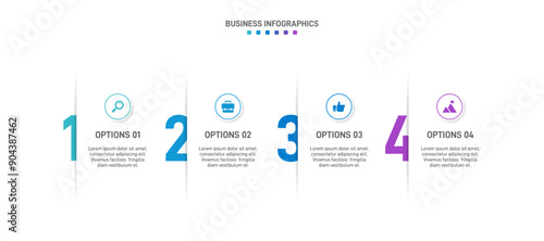 Horizontal progress bar featuring 4 arrow-shaped elements, symbolizing the four stages of business strategy and progression. Clean timeline infographic design template. Vector for presentation