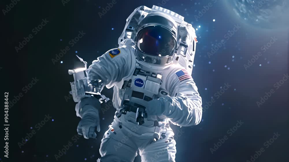 Astronaut in outer space orbiting Earth space station mission trained crew repair planet orbit exploration galaxy satellite solar system astronomy rocket futuristic spacesuit futuristic technology Astronaut in outer space orbiting Earth space station mission trained crew repair planet orbit exploration galaxy satellite solar system astronomy rocket futuristic spacesuit futuristic technology
