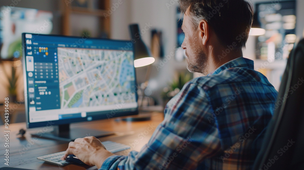 A logistics coordinator optimizing delivery routes using advanced software. stock image, hd quality A logistics coordinator optimizing delivery routes using advanced software. stock image, hd quality