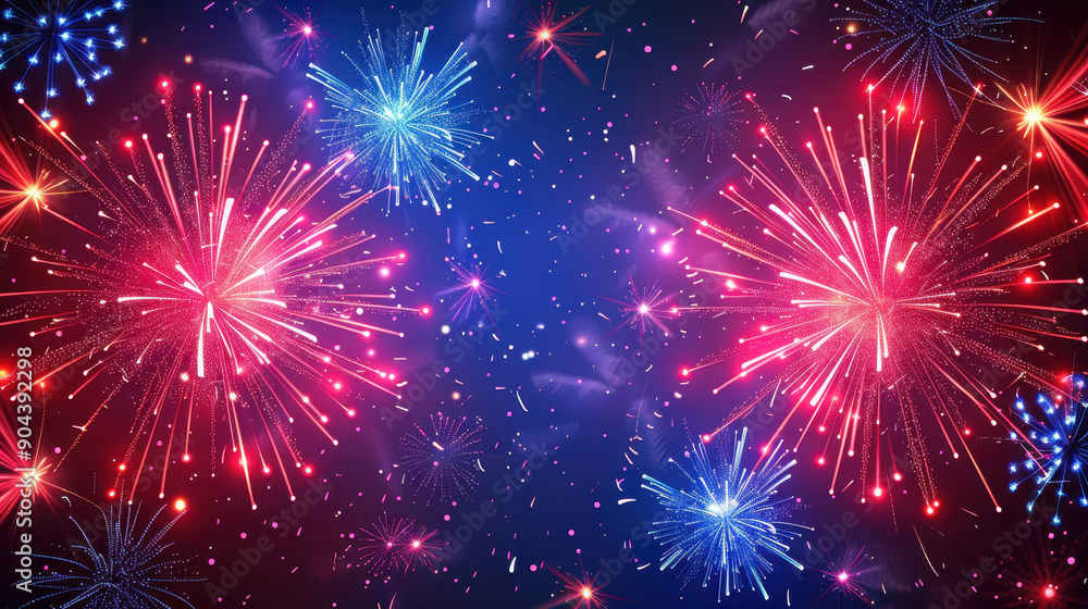 Fototapeta premium A fireworks display with four different colored fireworks