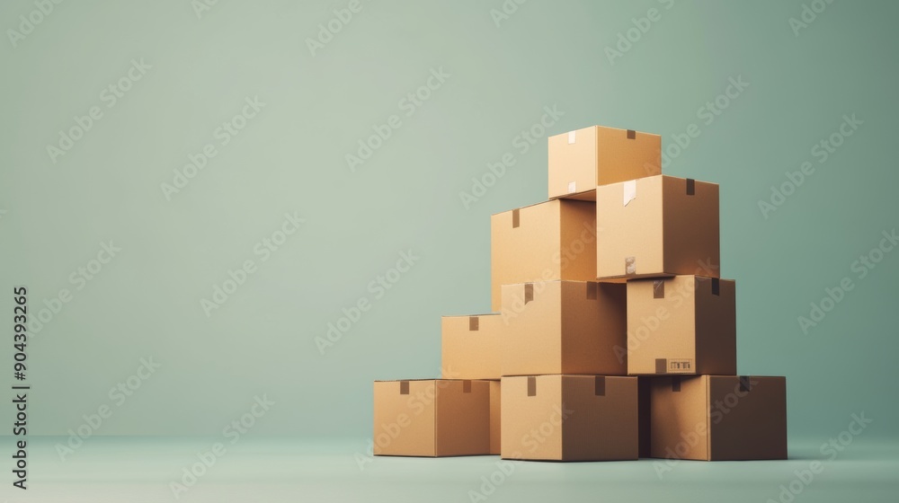 A neatly stacked pile of cardboard boxes on a plain background A neatly stacked pile of cardboard boxes on a plain background