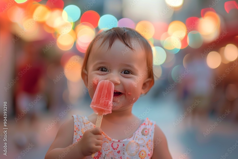 Joyous baby lovely smile radiating pure happiness. A child experiences bliss with an ice cream cone. Child's smile serves metaphor unbridled happiness and innocence. Joyous baby lovely smile radiating pure happiness. A child experiences bliss with an ice cream cone. Child's smile serves metaphor unbridled happiness and innocence.