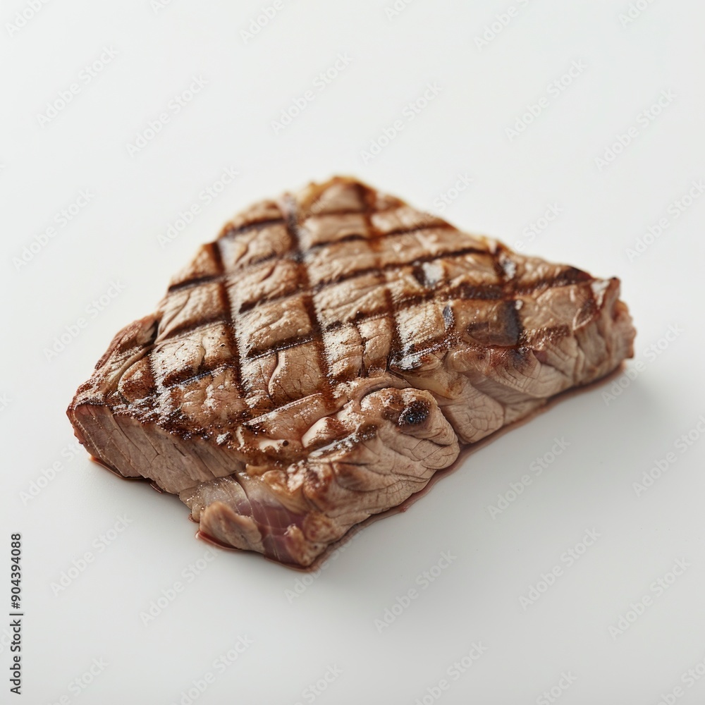 Medium shot of Hot grilled beef steak, isolated on a white background, bright and vivid tonality Medium shot of Hot grilled beef steak, isolated on a white background, bright and vivid tonality