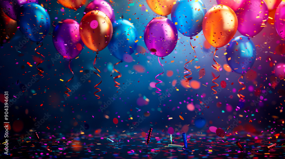 Colorful Birthday Balloons with Confetti. A lively and vibrant birthday background featuring colorful balloons and confetti, perfect for festive celebrations and joyful moments. Colorful Birthday Balloons with Confetti. A lively and vibrant birthday background featuring colorful balloons and confetti, perfect for festive celebrations and joyful moments.
