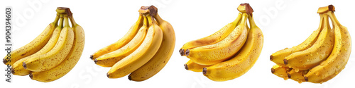 Four bunches of ripe yellow bananas isolated on white background. Perfect fruit for healthy eating, vegan diet, and natural food concepts. transparent background