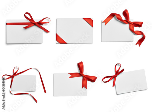 set of cards with red ribbons