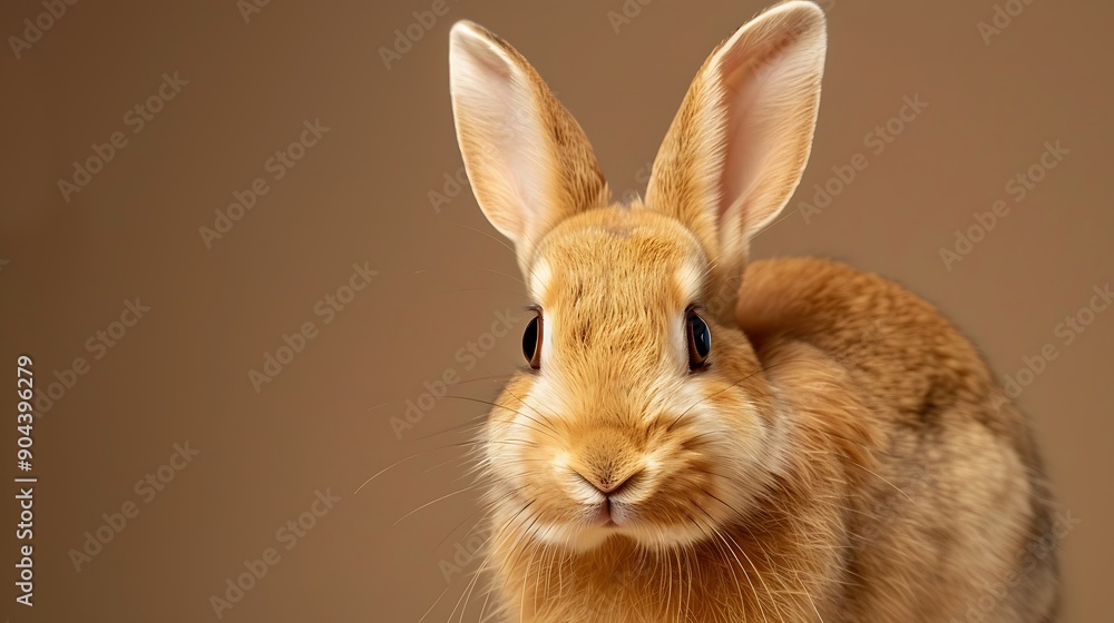 Obraz premium A lovely little rabbit in closeup against a brown background