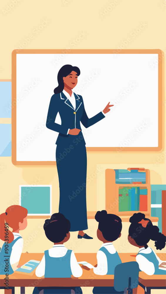 Female Teacher at Blackboard: Classroom Teaching Vector Design Female Teacher at Blackboard: Classroom Teaching Vector Design