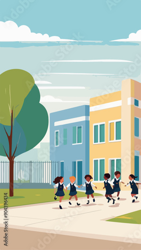 School Recess Fun: Kids on the Playground Vector