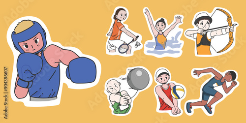 Olympic Game Sports Athlete Concept Sticker Transparent Vector Bundle Illustration