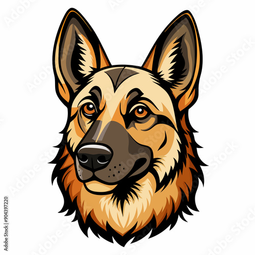 illustration of a dog, German Shepherd dog breed head vector illustration. Pet portrait in style of hand drawn black doodle on white background