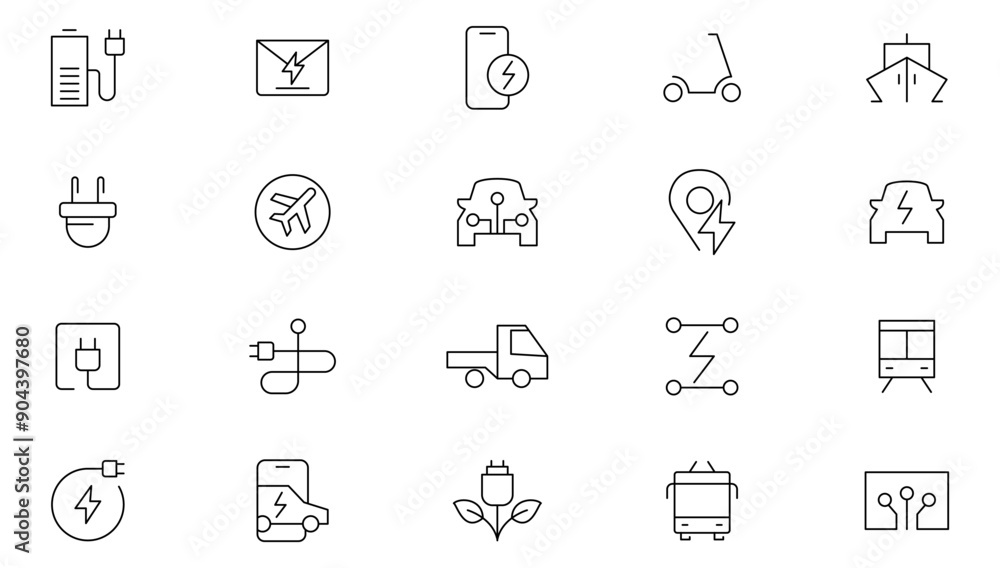 Electric vehicle line icon set. Charging station, battery, EV charging ...