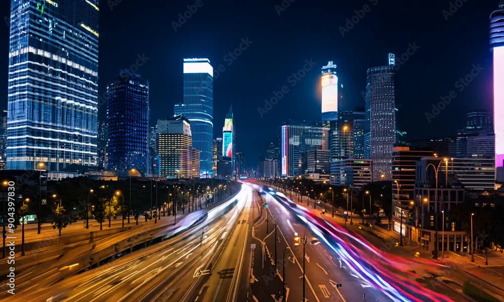 Light trails at night in urban environment. Light trails at night in urban environment.