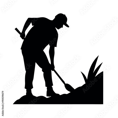 a labour working on the field vector silhouette, isolated white background