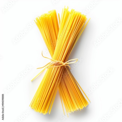 Medium shot of Uncooked italian spaghetti, isolated on a white background, 