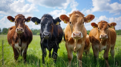 cows grazing in the pasture and a quaint red barn in the background