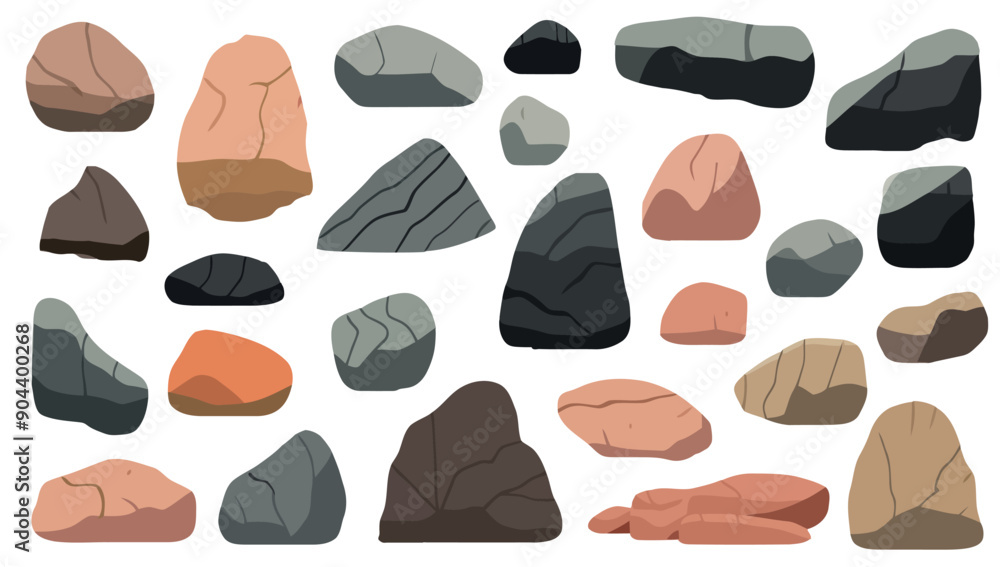 Set of stones. Image of various isolated stones or minerals. Vector illustration. Set of stones. Image of various isolated stones or minerals. Vector illustration.