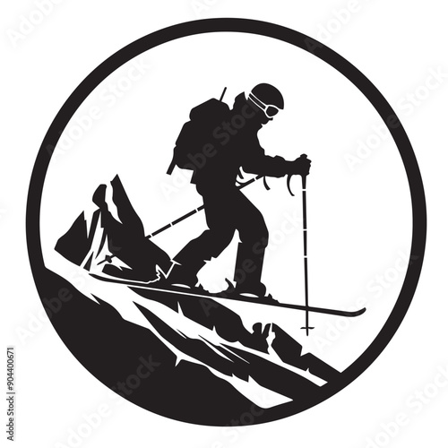 Skiing in cartoon, doodle style . Image for t-shirt, web, mobile apps and ui. Isolated 2d vector illustration in logo, icon, sketch style, Eps 10, black and white. AI Generative