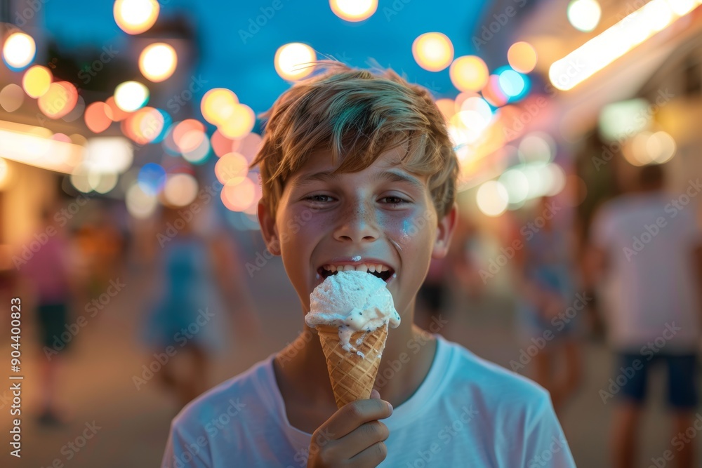 Little one smiles while eating ice cream. Smiling young boy endearing and cheerful look. Essence of youthful innocence and joy. Little one smiles while eating ice cream. Smiling young boy endearing and cheerful look. Essence of youthful innocence and joy.