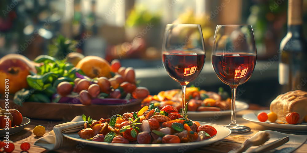 Romantic Dinner for Two with Wine and Gourmet Dishes, Cozy Evening Meal in Elegant Setting Romantic Dinner for Two with Wine and Gourmet Dishes, Cozy Evening Meal in Elegant Setting