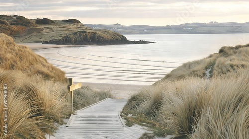 1 Start at car park.2 Walk along promenade.3 Turn right onto beach path.4 Follow beach path to