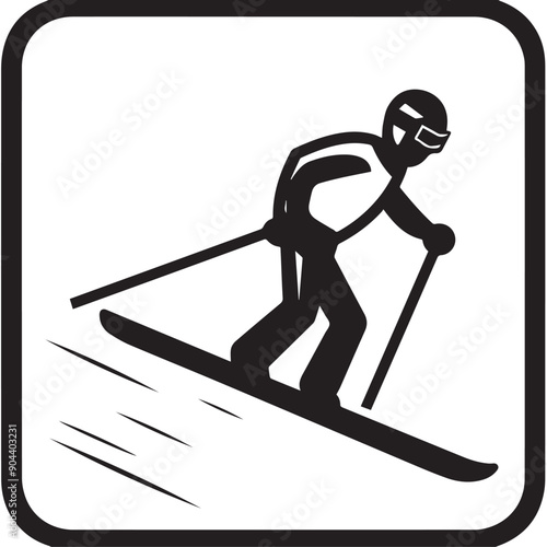 Skiing in cartoon, doodle style . Image for t-shirt, web, mobile apps and ui. Isolated 2d vector illustration in logo, icon, sketch style, Eps 10, black and white. AI Generative